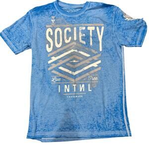 Society Live Free INTNL Buckle Blue Lightweight Burnout Short Sleeve Shirt Large
